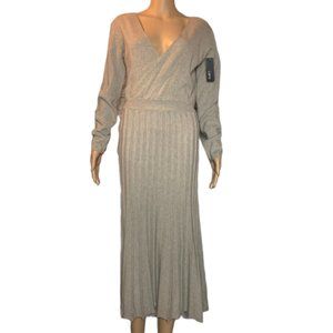 NWT Lapis Knit Pleated Faux Wrap Long Sleeve Dress